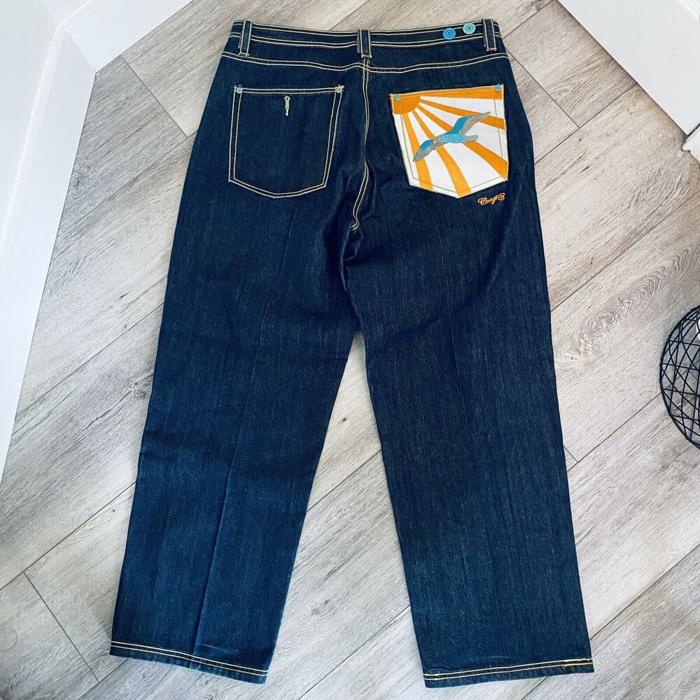 Vintage Y2k Coogi Pocket Embroidered Denim Jeans Sunshine Bird Baggy 42x34 Skate - Picture 3 of 11